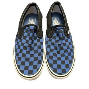 Vans Blue & Black Checkerboard Slip-On Sneakers | Men’s 8.5 / Women’s 10